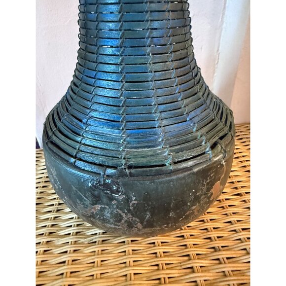 Vintage Art Pottery And Wicker Decor Vase Blue Weathered Rustic - Picture 3 of 12